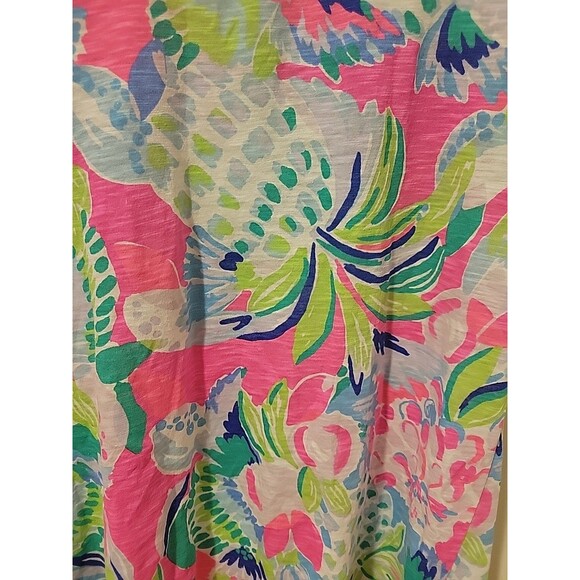 Lilly Pulitzer Etta V-Neck Top in Pink Raise The Bar Pineapple Print S Preppy - Picture 3 of 8